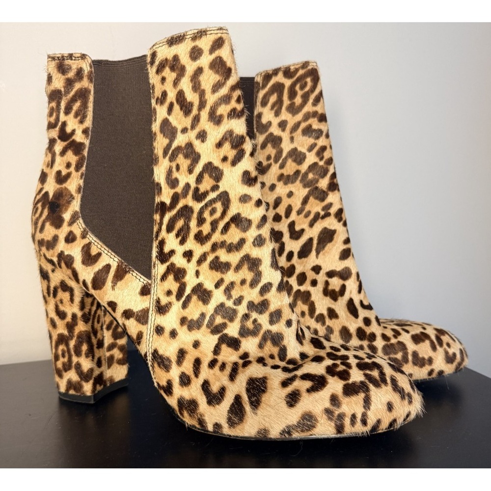 Sam Edelman Size 8 Chelsea Calf‎ Hair Leopard Pull-On Ankle Boot Block Heel EUC